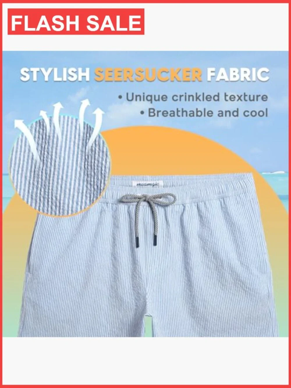 Men's Seersucker Swim Trunks Quick Dry with Mesh Liner 5.5